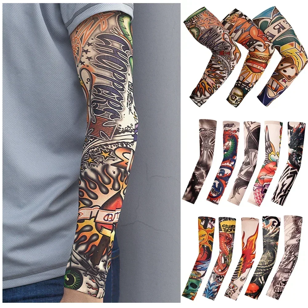 One Fashion Seamless Cycling Fishing Sun-proof Sleeves Unisex Punk Cool Tattoo Summer Arm UV Protection Elastic Sleeve