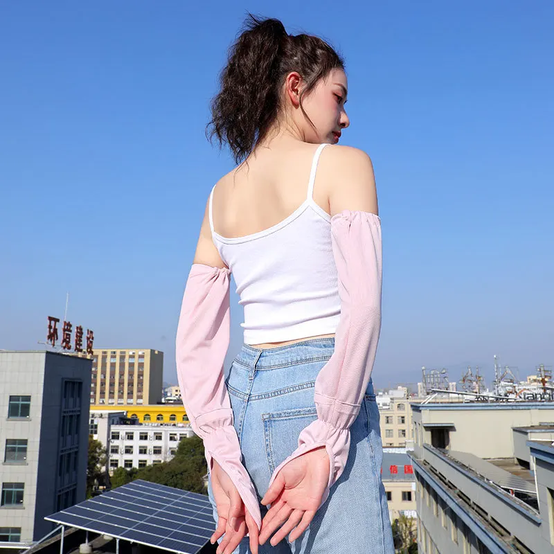 Gants de bras à couverture longue pour femmes, manches de bras Anti-UV respirantes d'été, cyclisme en plein air, course à pied, soie glacée, protection solaire