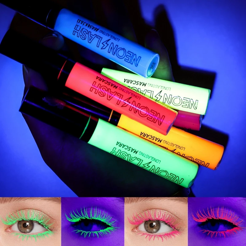 Fluorescent Mascara Lengthening for Eyelash Extension Eye Makeup Party Colorful Lashes Long Lasting Waterproof Luminous Mascara