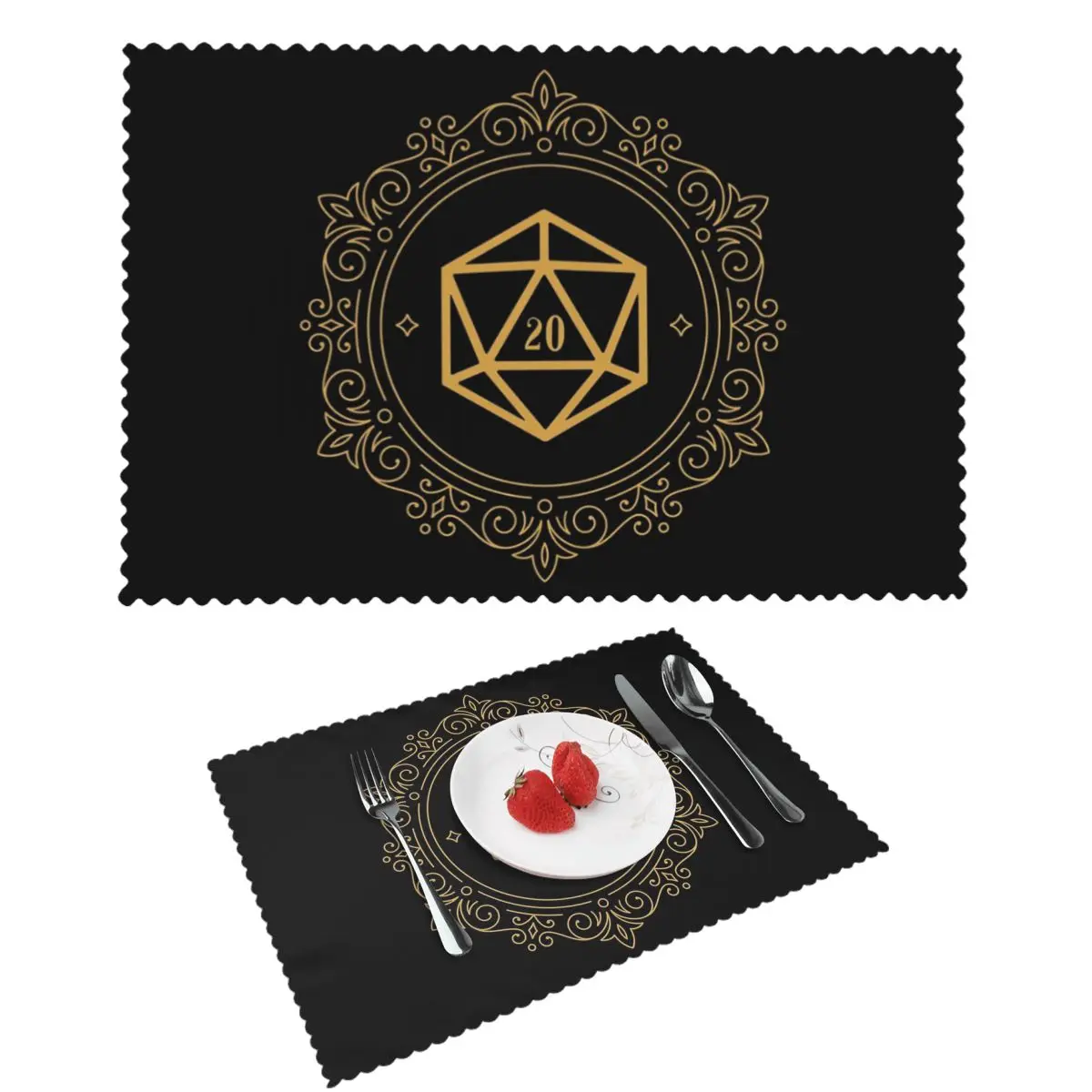 

Polyhedral D20 Dice Monogram Bronze Tabletop RPG Placemat Washable Plate Mat For Dining Table Bowl Coaster Home Decor Absorbent