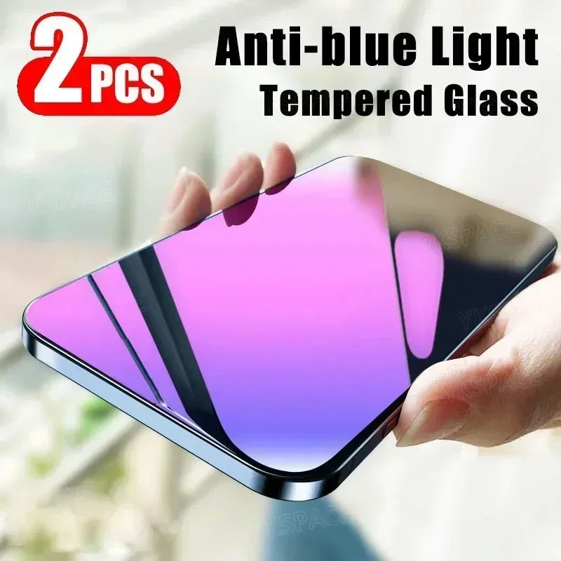 2Pcs Anti Blue Ray 9H Tempered Glass for iPhone X XS MAX XR 11 12 13 mini 14 15 Pro Max Plus Transparent Screen Protector Film