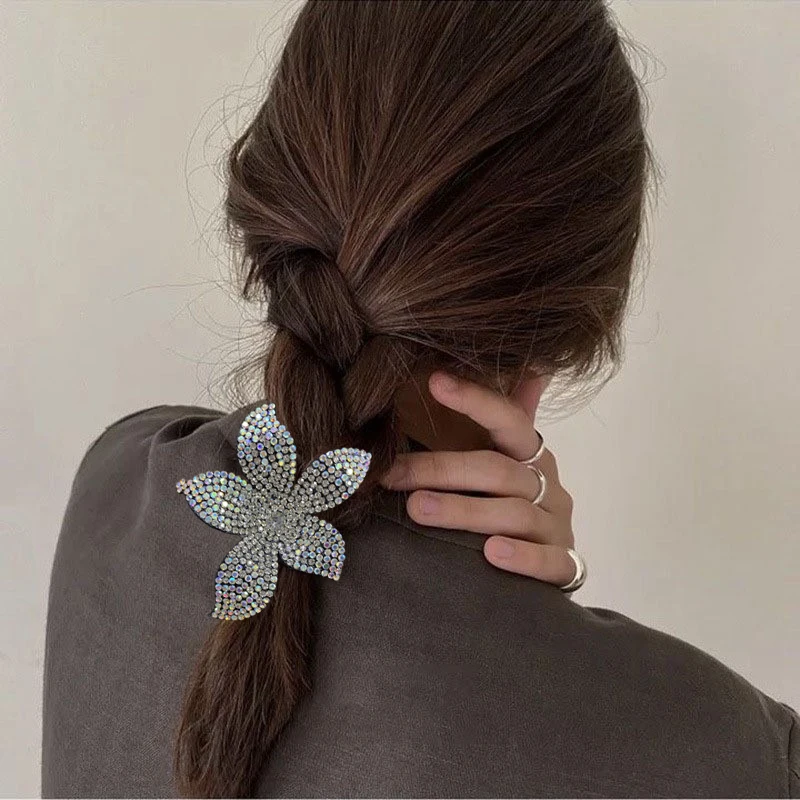 Haimeikang Rhinestone Flower Hair Ropes Ladies Ponytail Holder Scrunchies Hair Tie Rubber Bands For Women Elastic Accessories