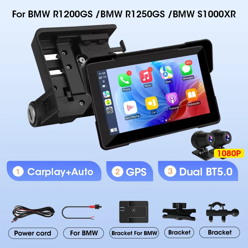 Voor BMW R1200GS ADV/R1250GS ADV/S1000XR 7 inch Motorfiets Carplay GPS Navigatie Draadloze Carplay Android Auto Dual Bluetooth