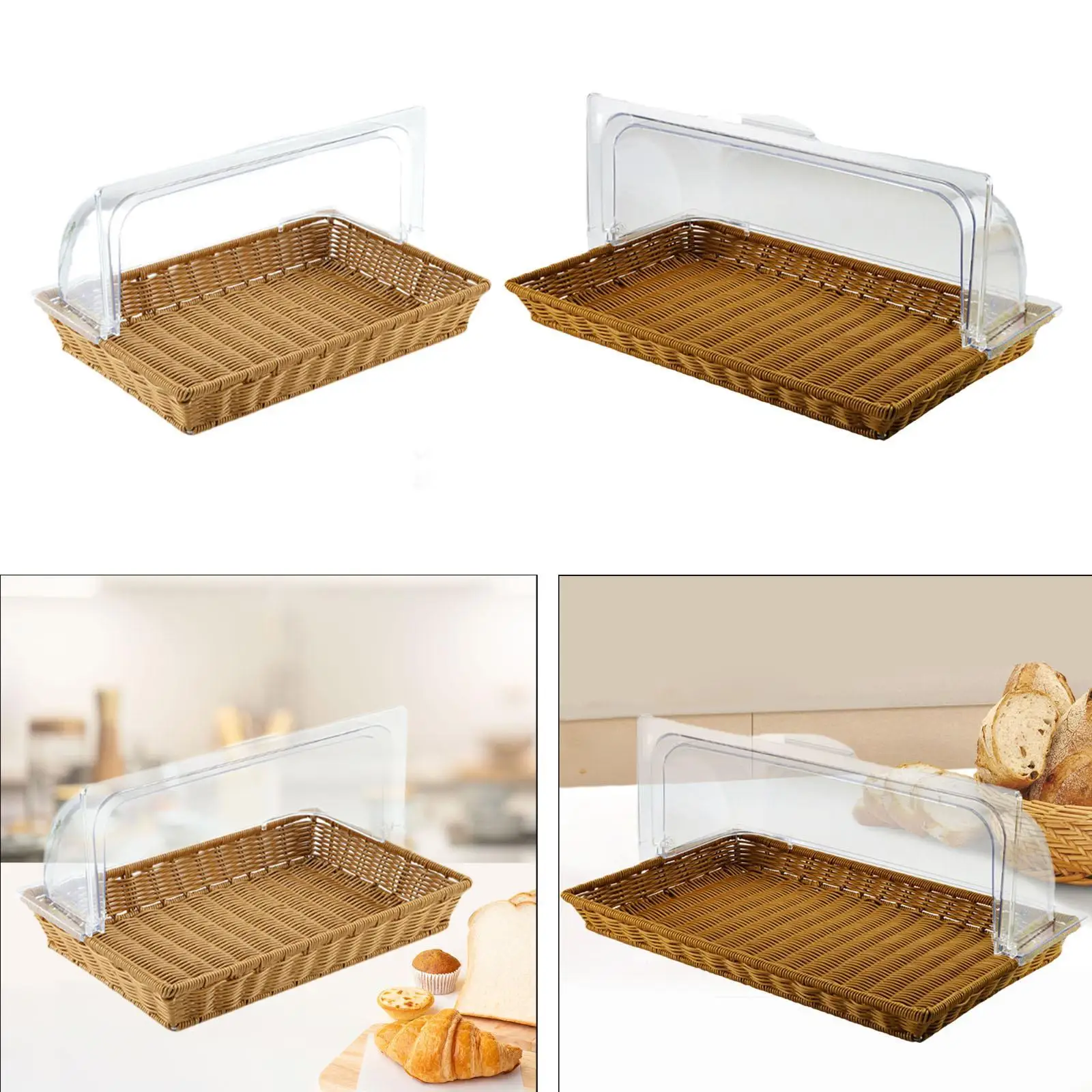 

Implementation Rattan Woven, Rectangle Serving Basket with Acrylic Lid for Party