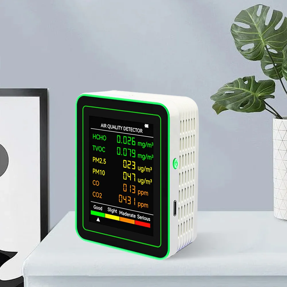 6 In 1 Air Quality Detector PM2.5 PM10 HCHO TVOC CO2 CO Meter Multifunctional AQI Tester Accurate Gas Detector for Office School