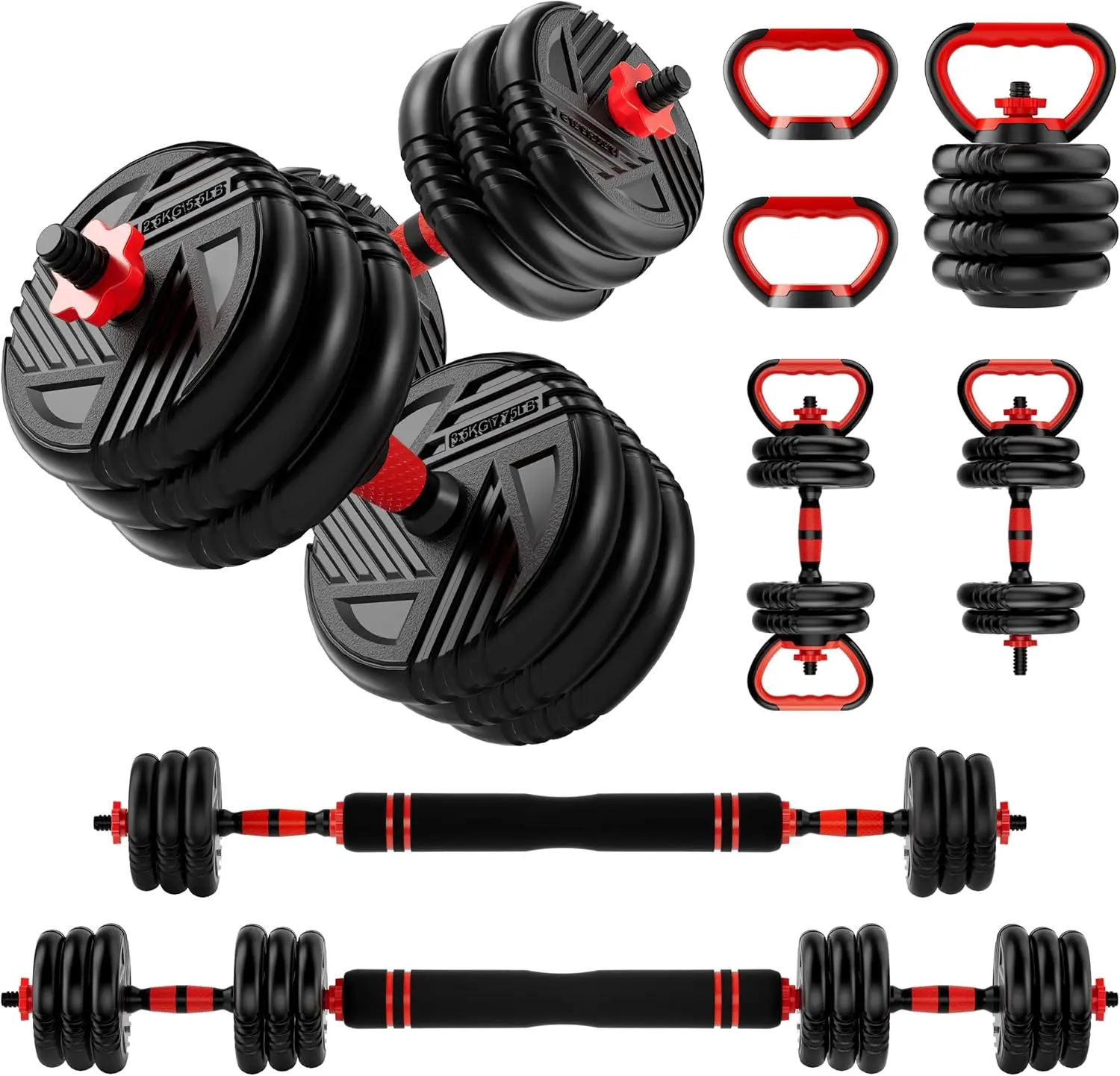 

Adjustable Dumbbell Set, 10/20/30/45/70/90lbs, 5 in 1 Multi-Function Dumbbells Set Converts to Barbell & Kettlebell, Weight Set