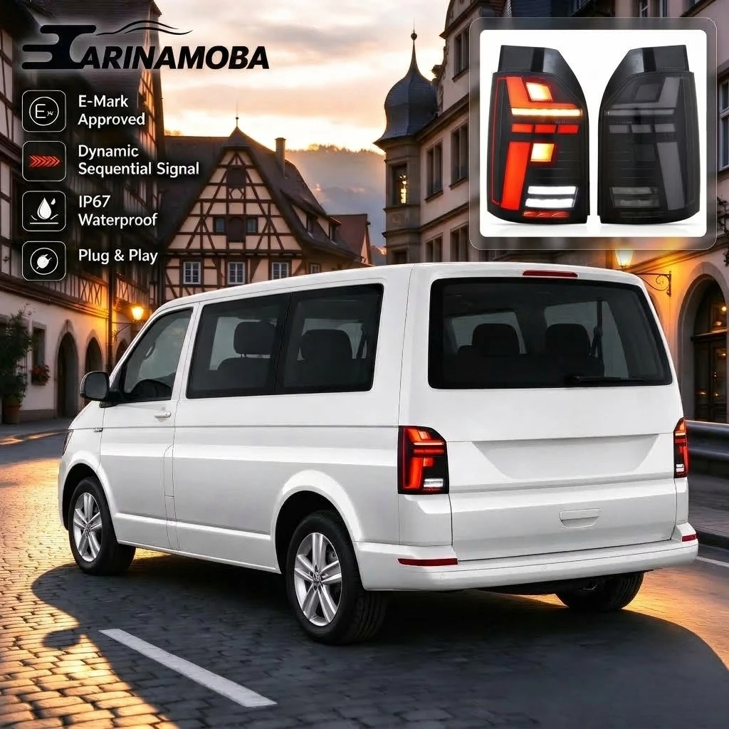 CARINAMOBA LED-Rückleuchten für VW T6 Transporter Multivan Caravelle 2015-2020 Euro-Spezifikation Bernsteinfarbener Dynamischer Blinker Rückleuchte E-Mark