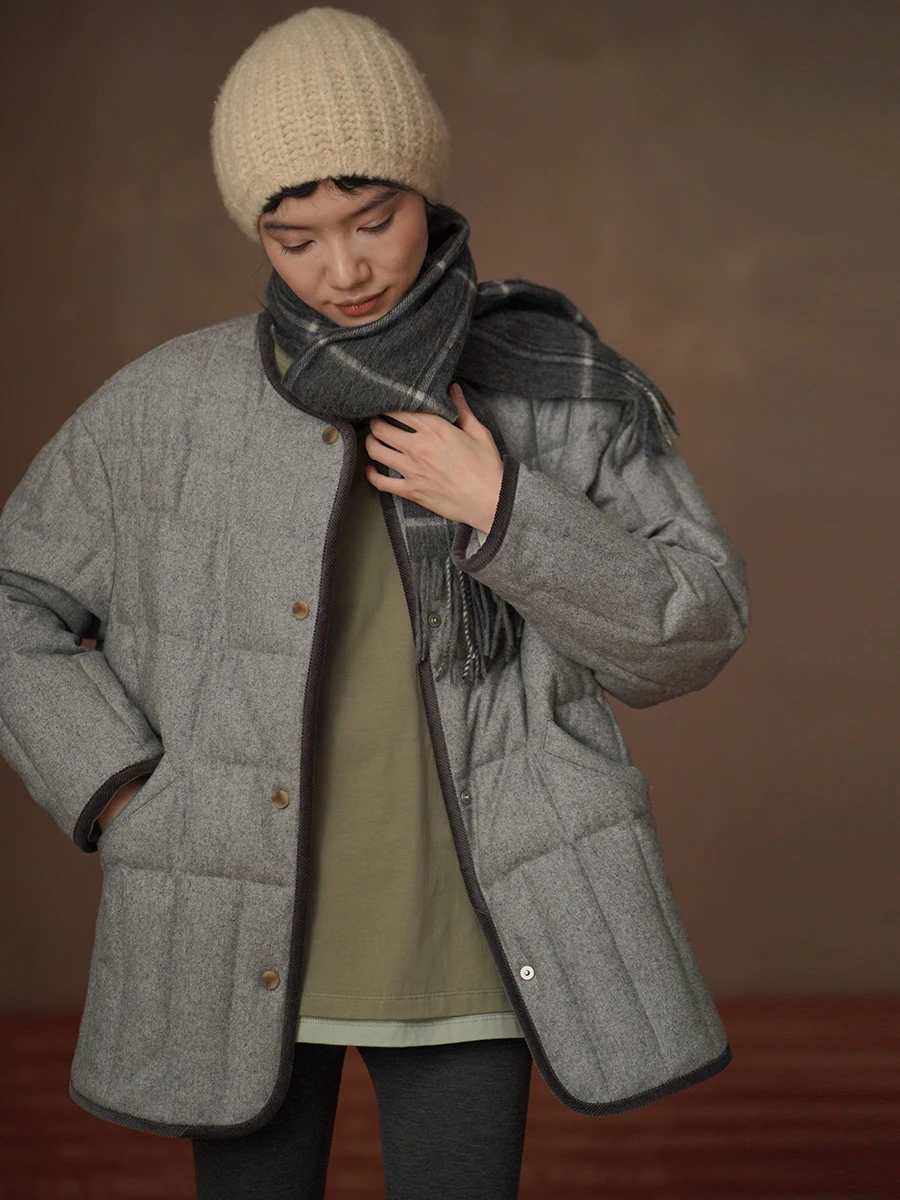 

Slimming Effect down Jaet Soft Wool Blend Long Loose round Ne A-Line Commute Sle New National Stand Ladies Coat