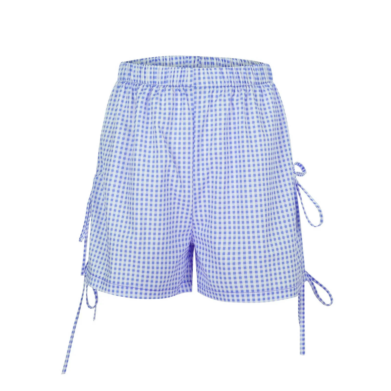 

Women's Y2k Summer Plaid Loose Shorts Casual Bows Tie-Up Cutouts Elastic High Waist Bottoms Beach Streetwear Drawstrings Shorts
