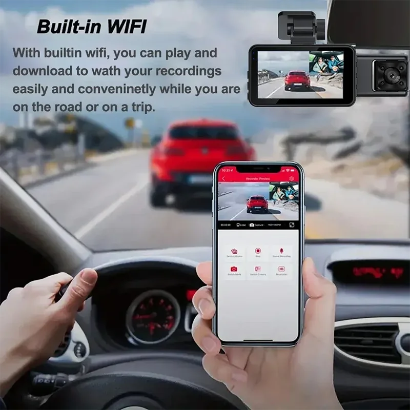 1080P Car DVR WIFI Dash Cam per auto videoregistratore a 3 canali telecamera per retromarcia per visione notturna del veicolo scatola nera accessori