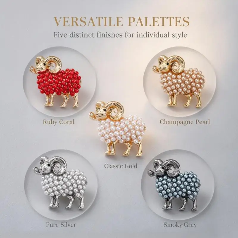 Retro Imitation Pearl Goat Brooch Vintage Unisex Zodiac Animal Lapel Pin Fashion Jewelry for Valentine's Day Gift Choice