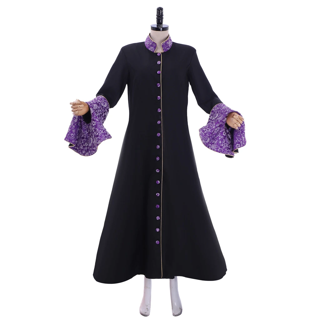 

Roman Priest Purple Black Robe Costume Medieval Clergy Cassock Women Bustle Sleeves Robe Custom Made