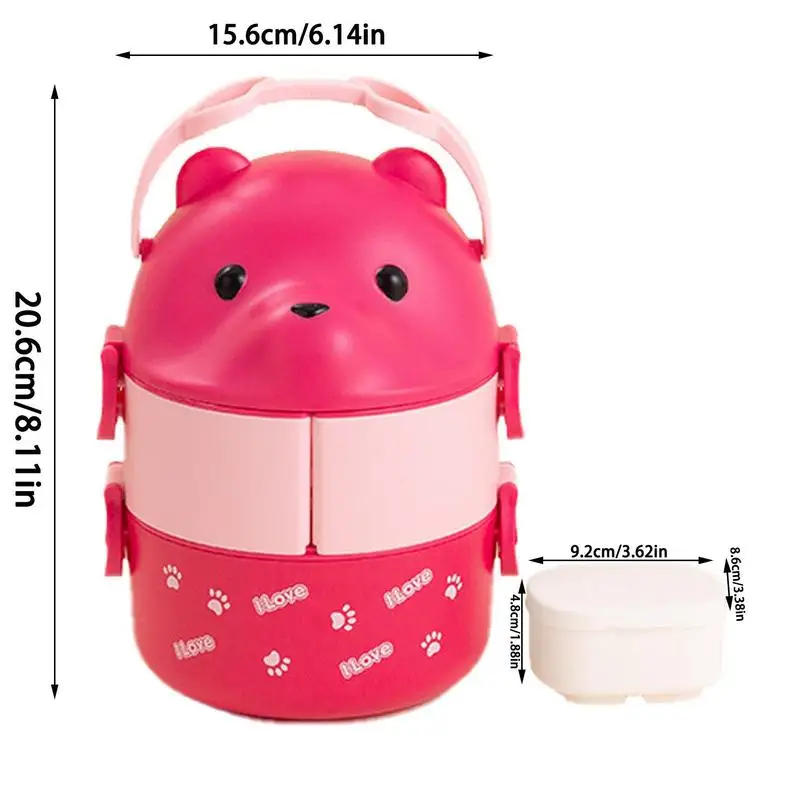 Stackable Bento Box Portable Cute Cartoon Children Lunch Box Double Layer Food Storage Container Eyeglass Bear Thermal Bento Box