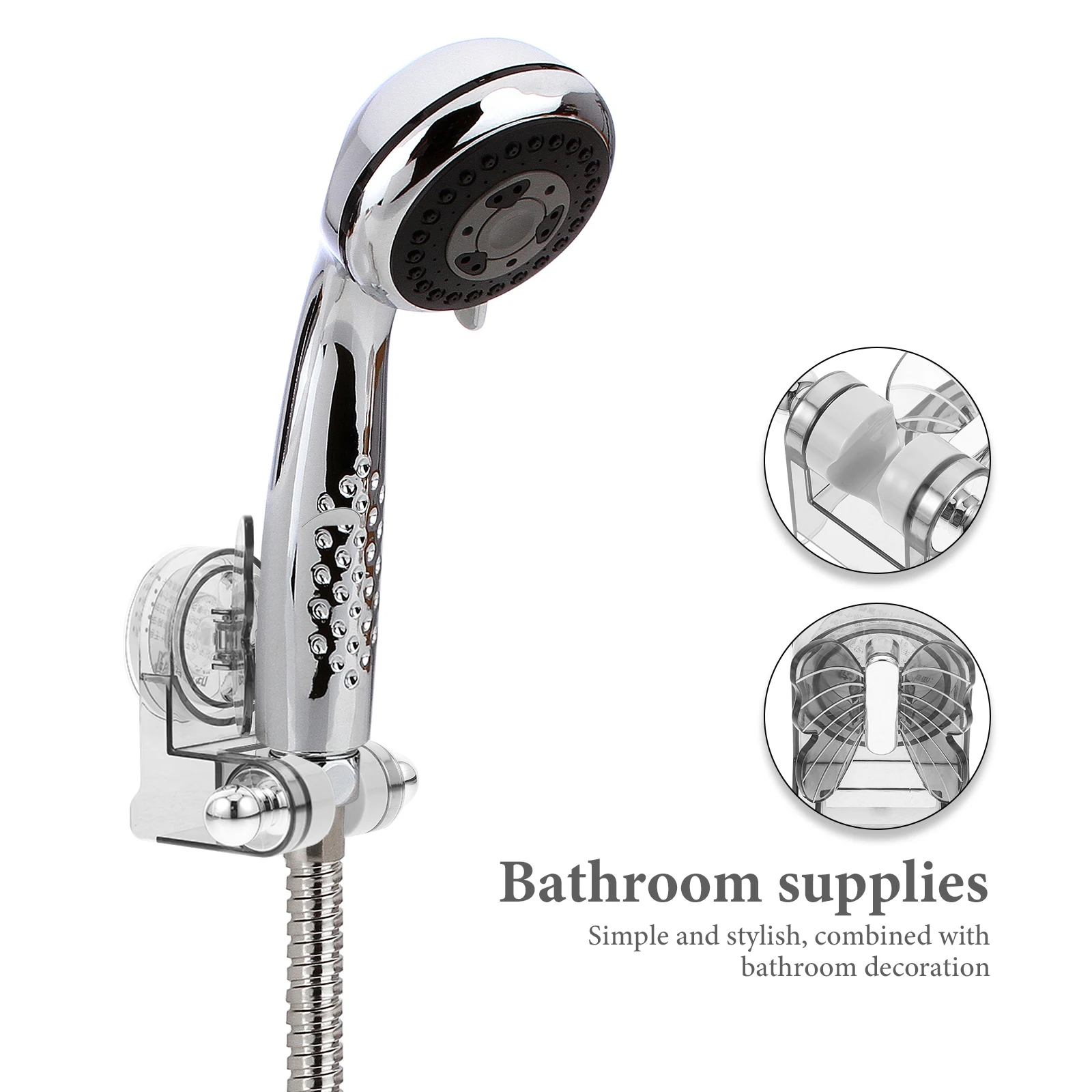 

H Shower Holder Suction Cup Rack Bathroom Mount Adjustable Shower Supply Angle Durable Plastic Transparent Gray