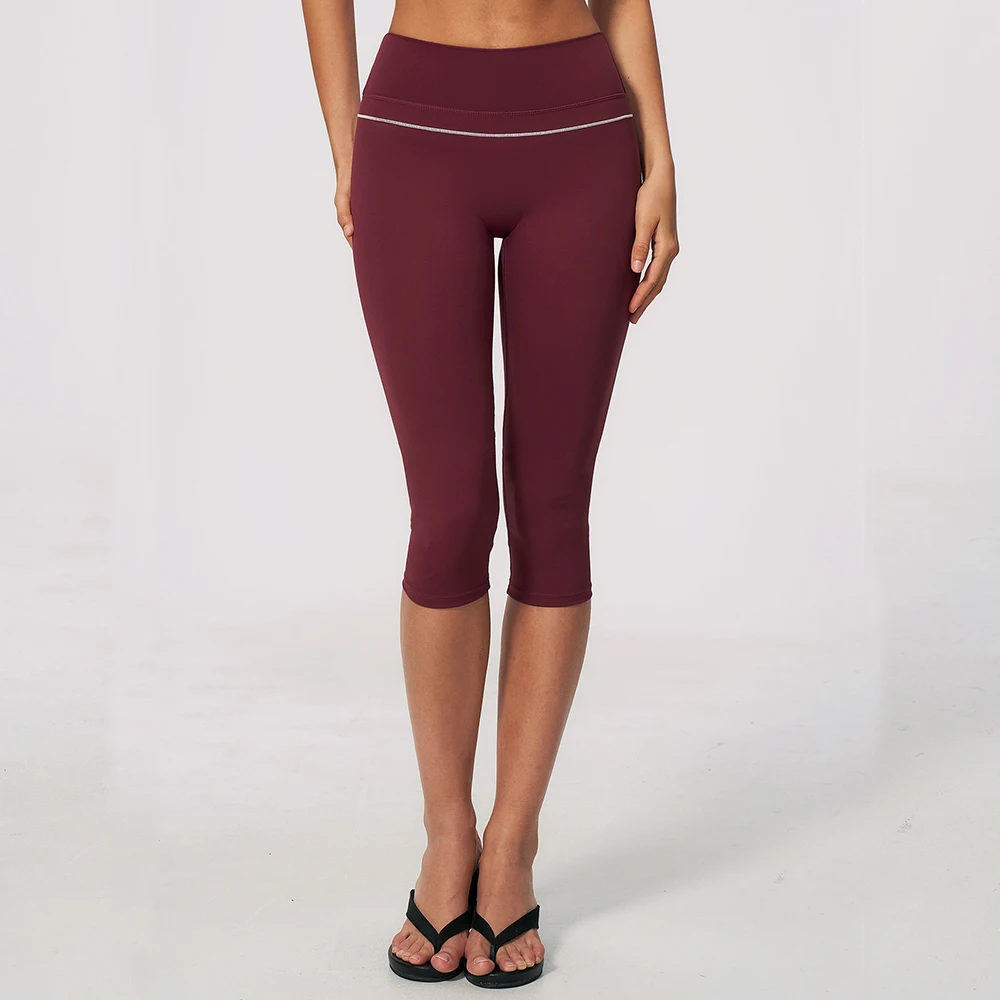 Women Capri Yoga Leggings V Back Contrast Piping Butt Lifting High Waist 3/4 Gym Tights Tummy Control Workout Running Sportswear