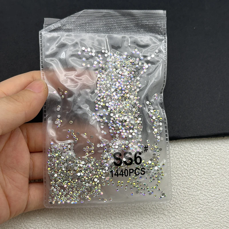 1440 Stück/Beutel AB/Klare Runde Mini-Nageldiamanten SS3-SS20 (1,3-4mm) Flache Rückseite Nicht-Hotfix Nagelkristalle Klare AB Maniküre-Glassteine