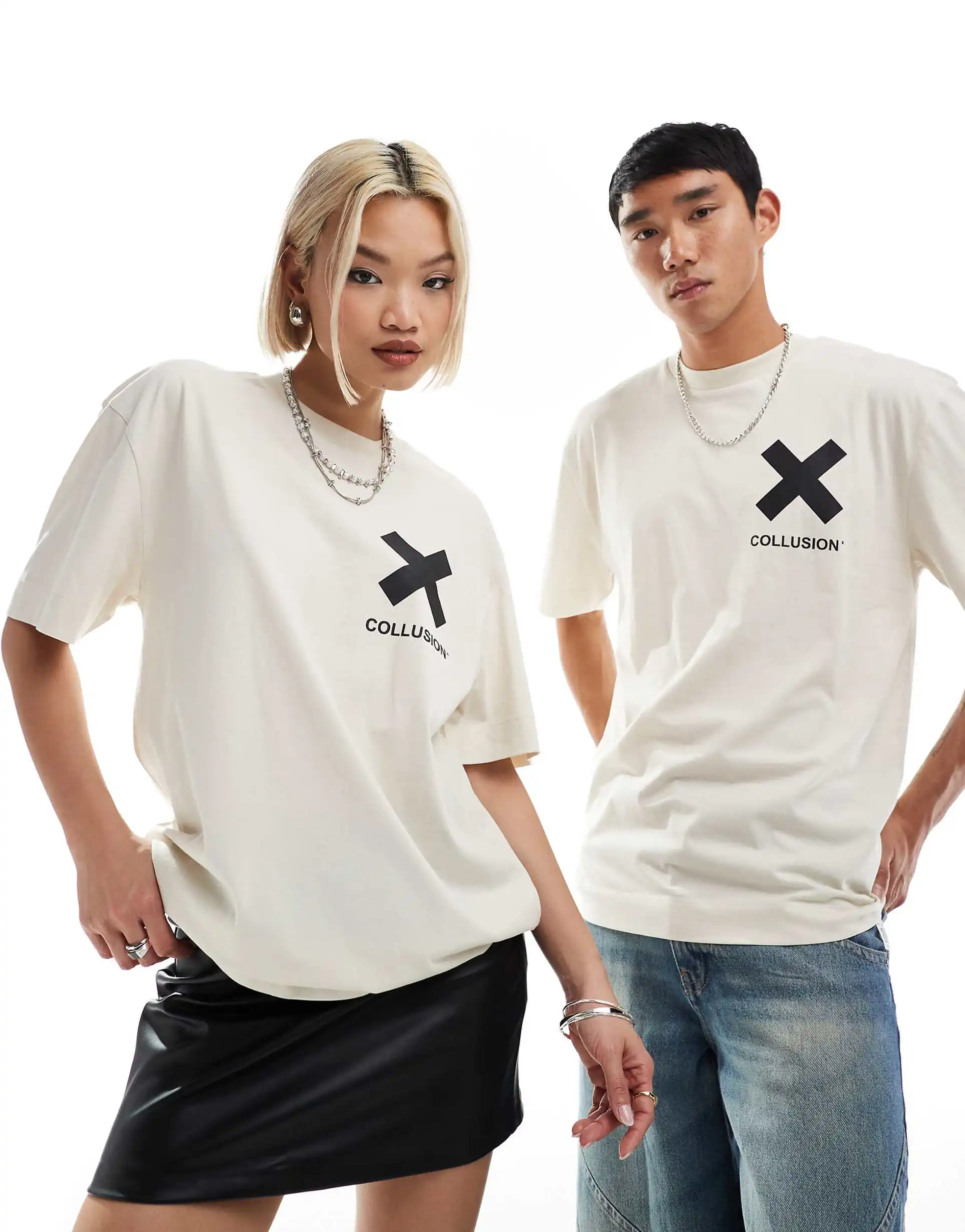 

COLLUSION Unisex X Logo Cotton T-shirt Peripheral Pattern Printing Summer Luxury Brand Cotton Men's and Women's T-shirts Couple