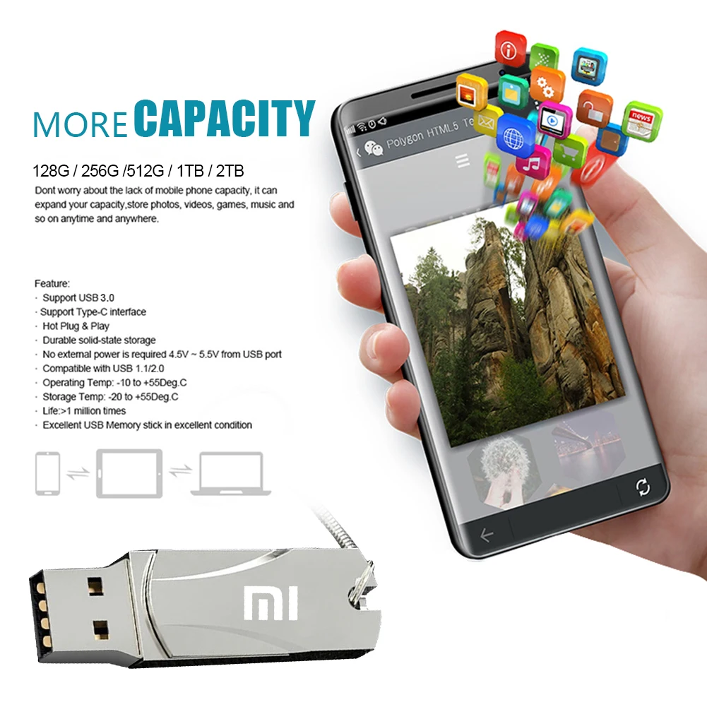 Xiaomi USB 3.2 16TB Chiavetta USB Memoria Pen Drive 8TB 4TB OTG Pendrive 2TB Disco Flash Ad Alta Velocità 1TB Per Computer Portatile PS5