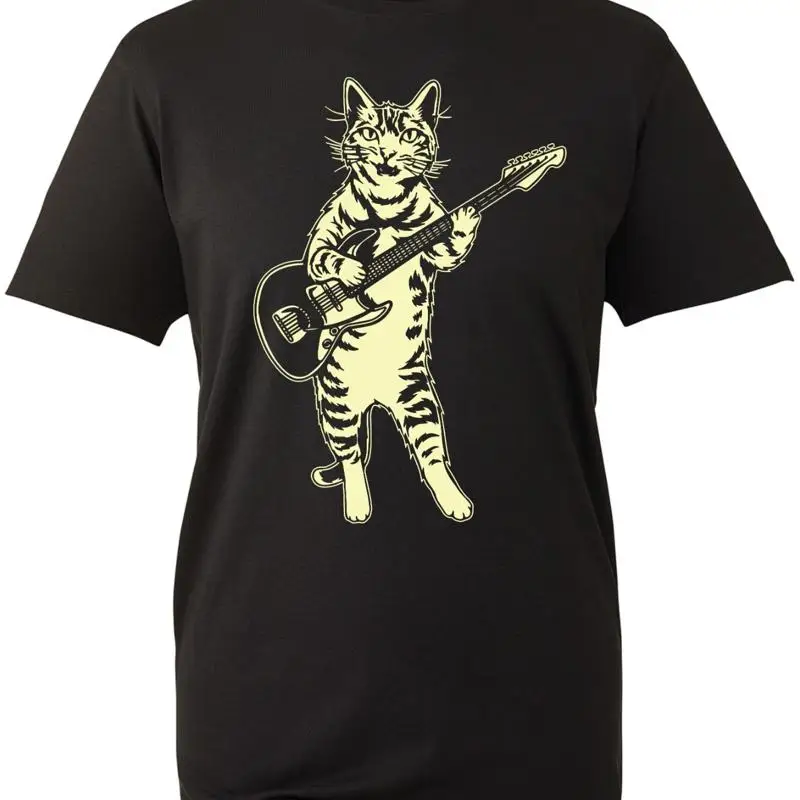 

Футболка с изображением кота-гитариста, забавный рождественский топ для любителей музыкантов, басиста