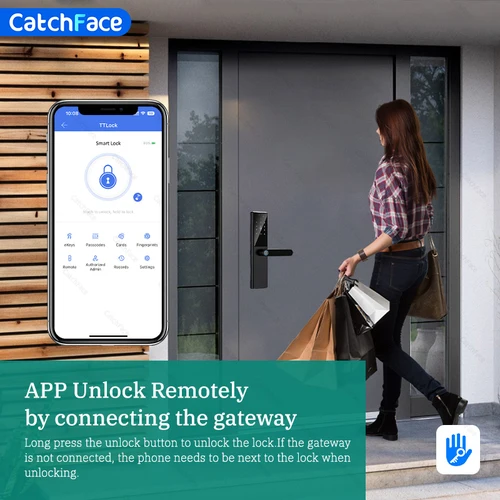 Imagen 2 del producto Cerradura de puerta con huella dactilar Bluetooth, cerradura electrónica Digital de seguridad con código de aplicación TTLock, llave de tarjeta, pantalla táctil