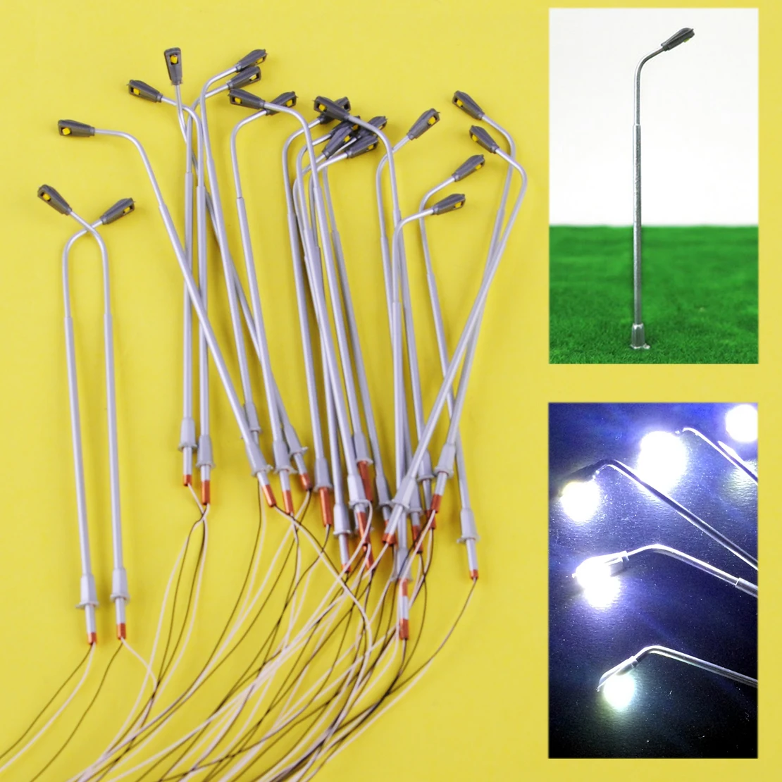 

20pcs 1:100 Scale Model Railway Train Lamp Post Street Lights LEDs 3V Toy Accessory