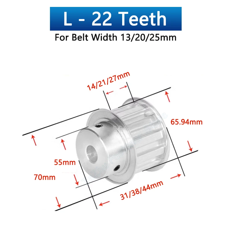 1pcs L Timing Pulley 22 24 25 Teeth Aluminum Synchronous Wheel Tooth Width 14/21/27mm Pitch 9.525mm Bore 12-30mm