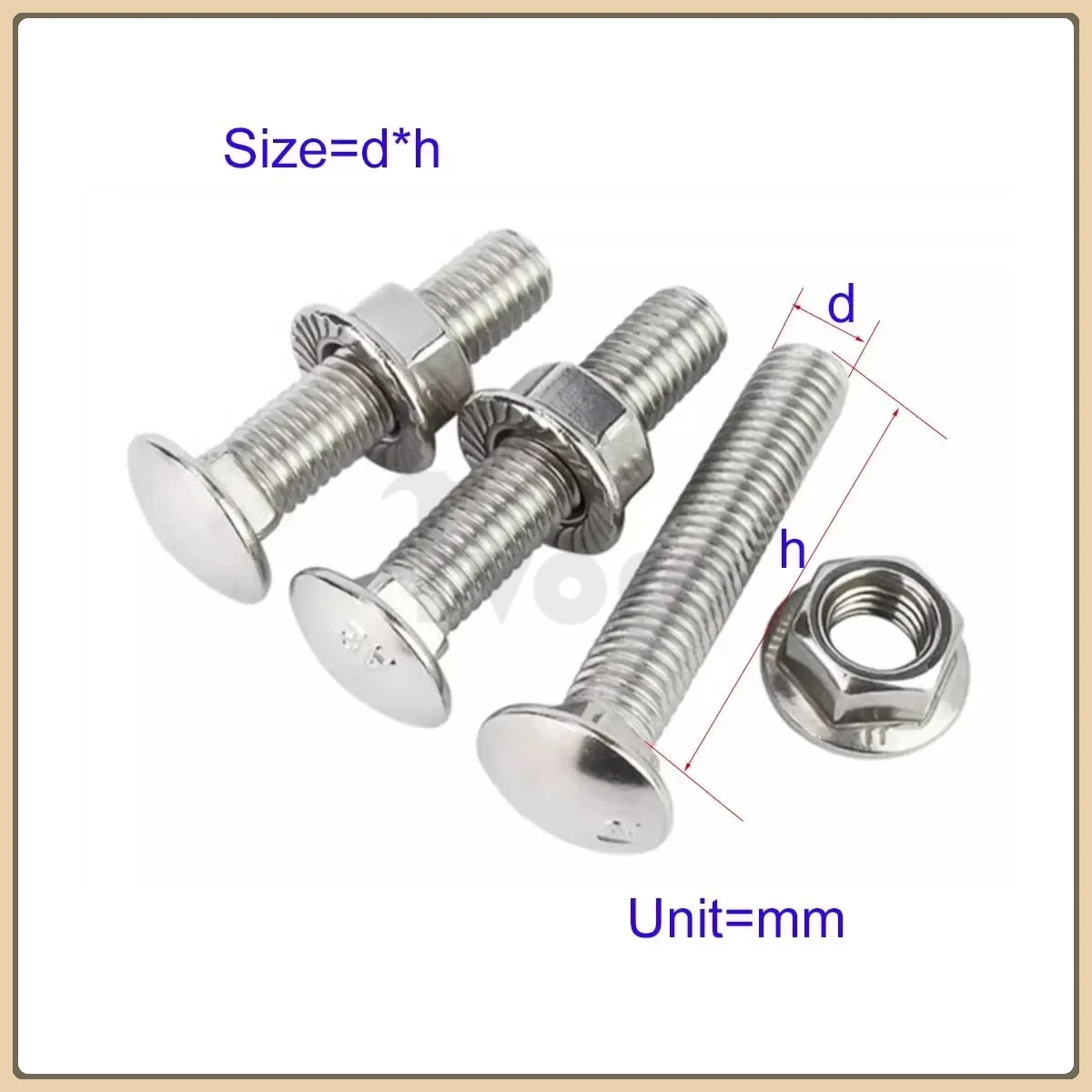 304 Stainless Steel Carriage Screw/Gb12 Small Head Semi-Circular Combination Bridge Bolt M3M4M5M6M8M10M12