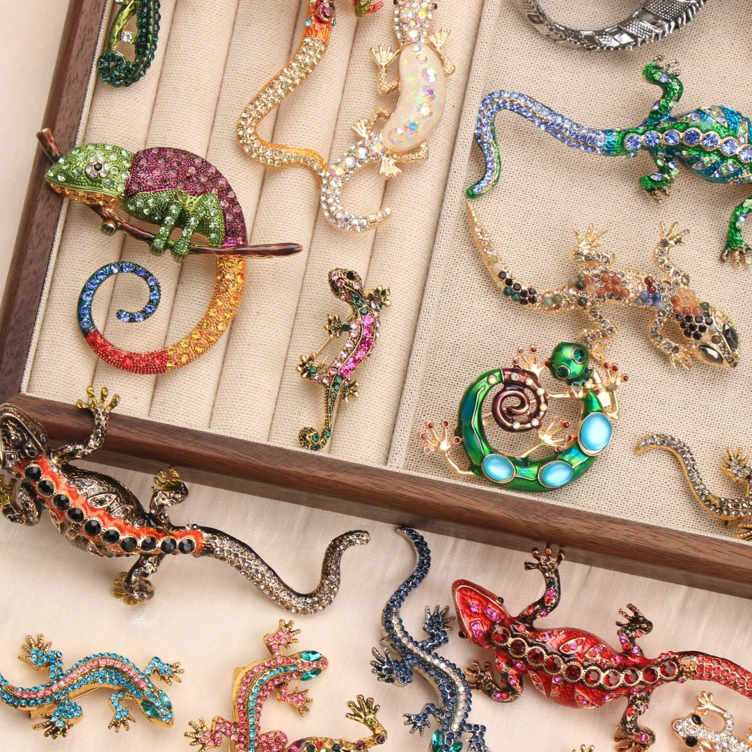 Baroque Luxury Beautiful Lizard and Chameleon Animal-Inspired Brooches and Pins for Men and Women, Jewelry Fashion Accessories