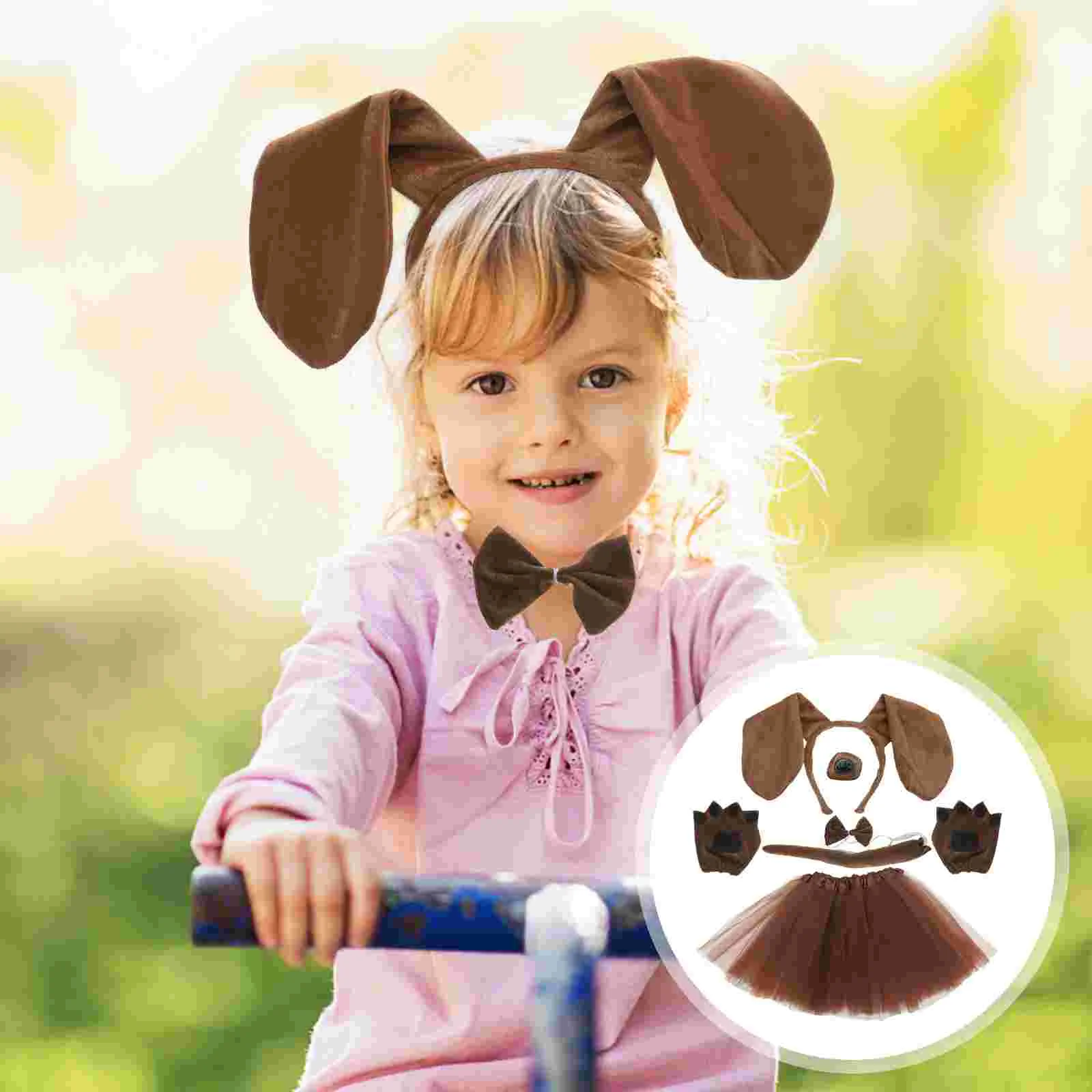 

Dog Coffee Set Animal Theme Parties Ear Headband with Fake Nose Cosplay Puppy Halloween Tutu Skirt Fabric Dress-up