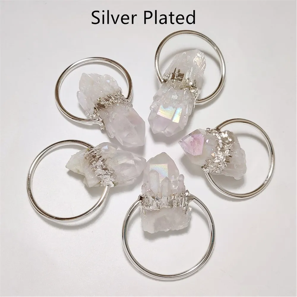 FUWO 1Pc Natural Shining Crystal Point Pendant,Golden Plated Raw Quartz Accessories Boho Pendant For Necklace Making PD482