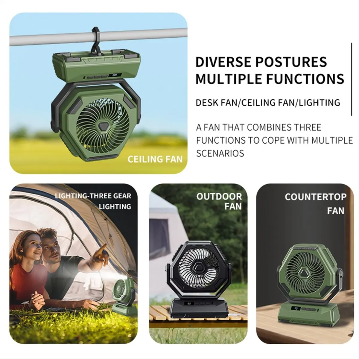 BaoBao-вентилятор для кемпинга на открытом воздухе, 6000 мАч, перезаряжаемый потолочный осциллирующий вентилятор, портативный кондиционер, воздушный охладитель с подсветкой-B