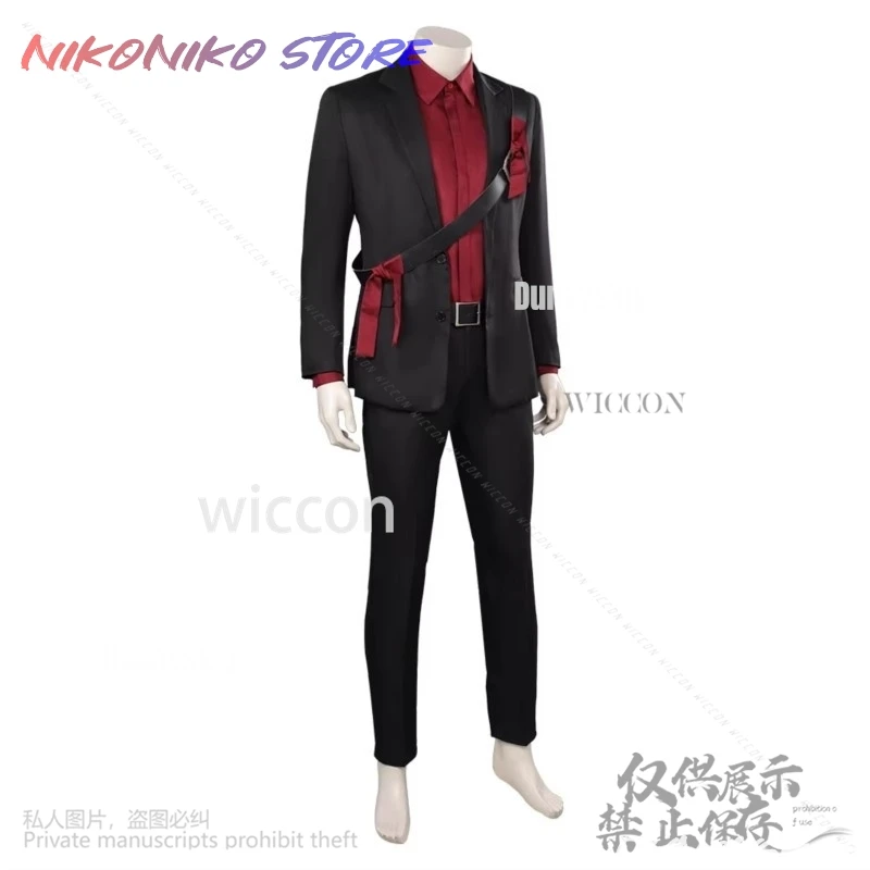 อะนิเมะเกม Mortal Kombatสีแดงเสื้อสีดําเสื้อกางเกงกระเป๋าวิกผม Kenshi Takahashi เครื่องแต่งกายสําหรับปาร์ตี้ฮาโลวีนที่กําหนดเอง