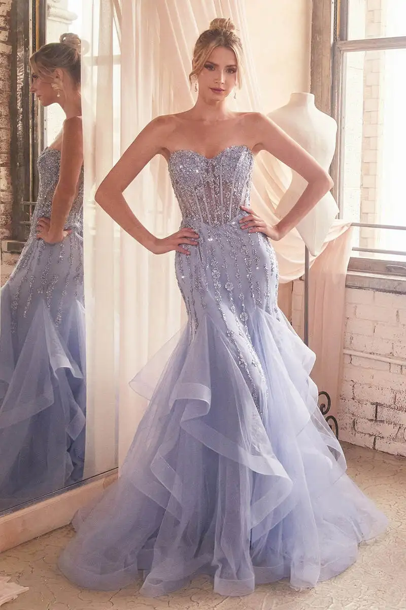 Princess Mermaid Evening Dress Sweetheart Sequins Beaded Prom Gowns Ruffled Sweep Train Formal Dresses Vestidos De Noche image 2