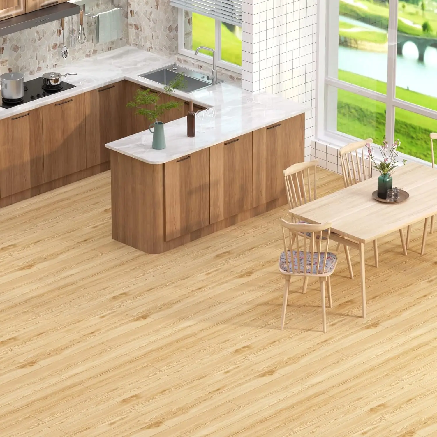 3 Rolls 40X300CM Wide SXP Vinyl Flooring Stickers Self-Adhesive, Wood Grain Floor Stickers Peel and Stick Floor Stickers Durable