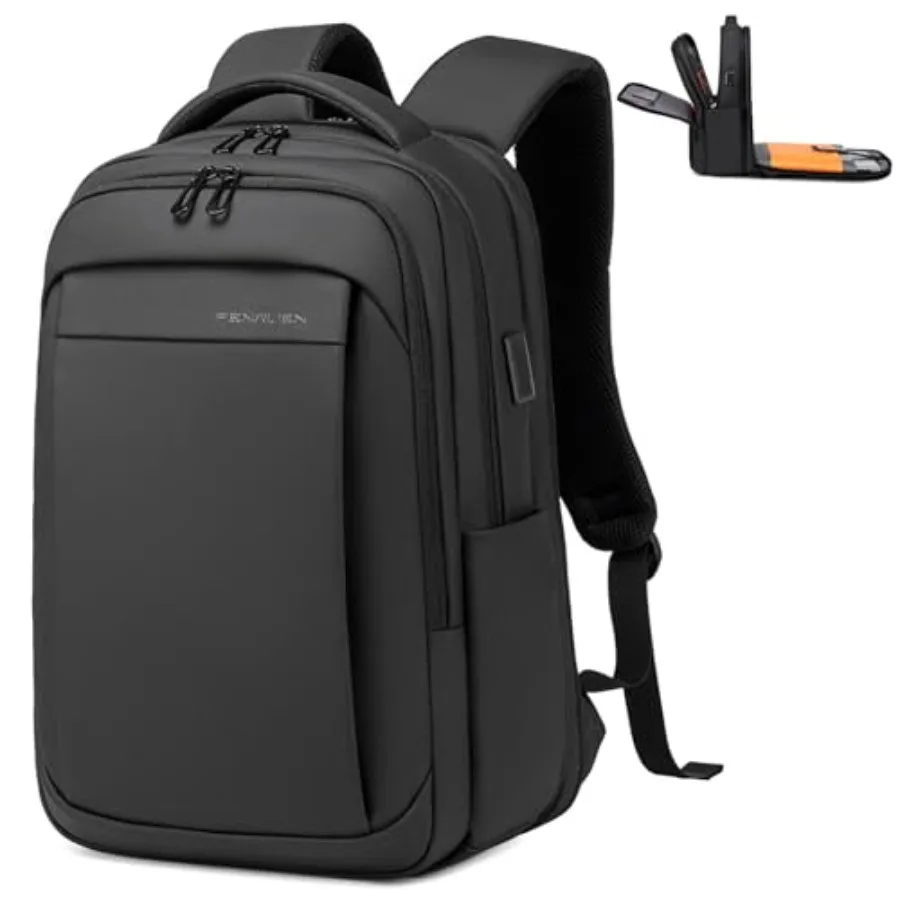 

Expandable for Men, Water Resistant Computer Backpack with USB Charging Port Black Laptop Bag