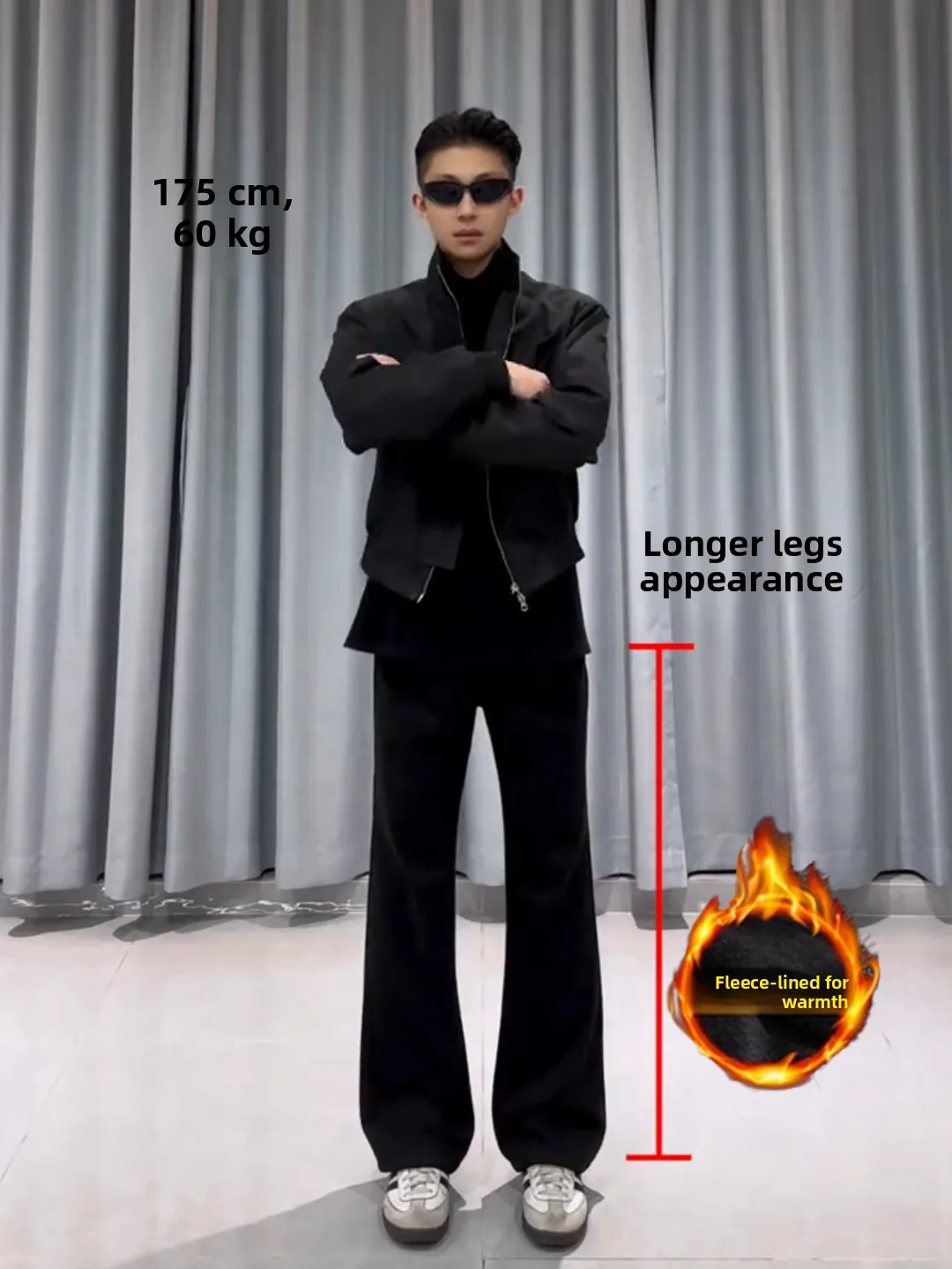 

Bla Fce Lined Straight Leg Men's Winter Pants High Rise Long Leg Visual Effect Casual Drapey Knife Trousers