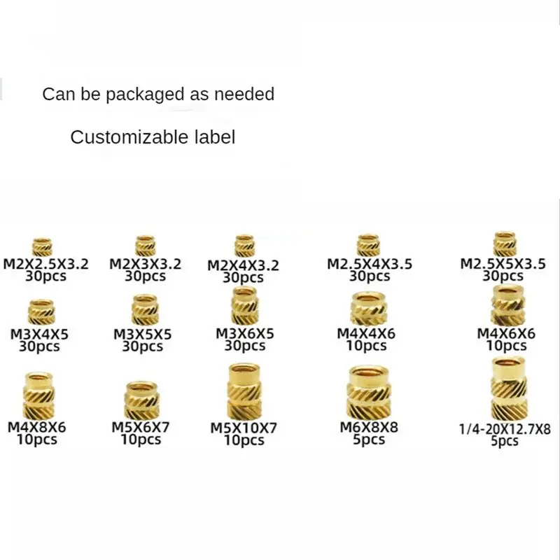 NEW! 300Pcs M2 M3 M4 M5 M6 Female Thread Knurled Nuts Brass Threaded Insert Embedment Nuts, Threaded for Injection Molding