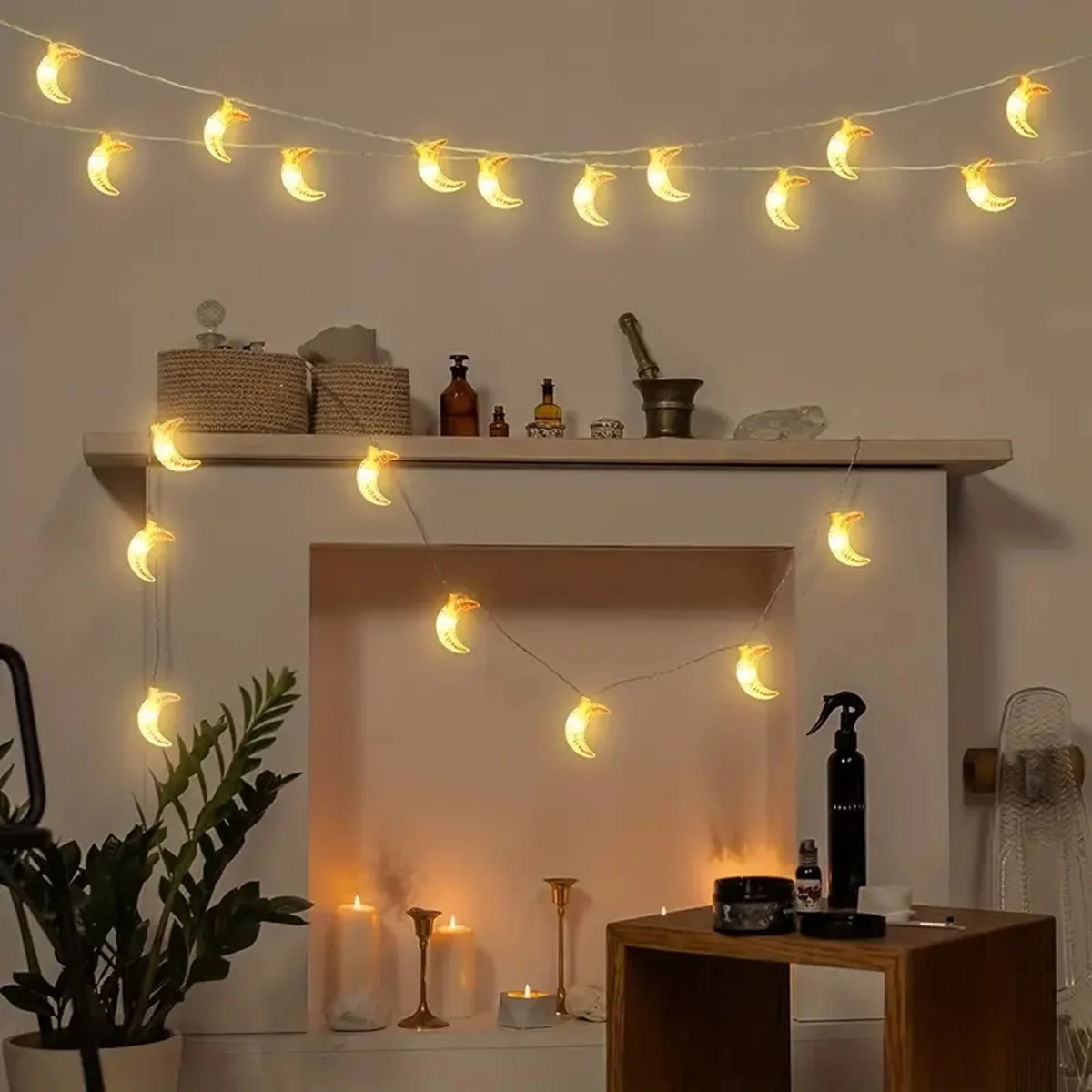 1pack Ramadan Decor Moon String Lights Battery Operated LED Ramadan Mubarak Lights For Crescent Party Home Garden Living Rooms