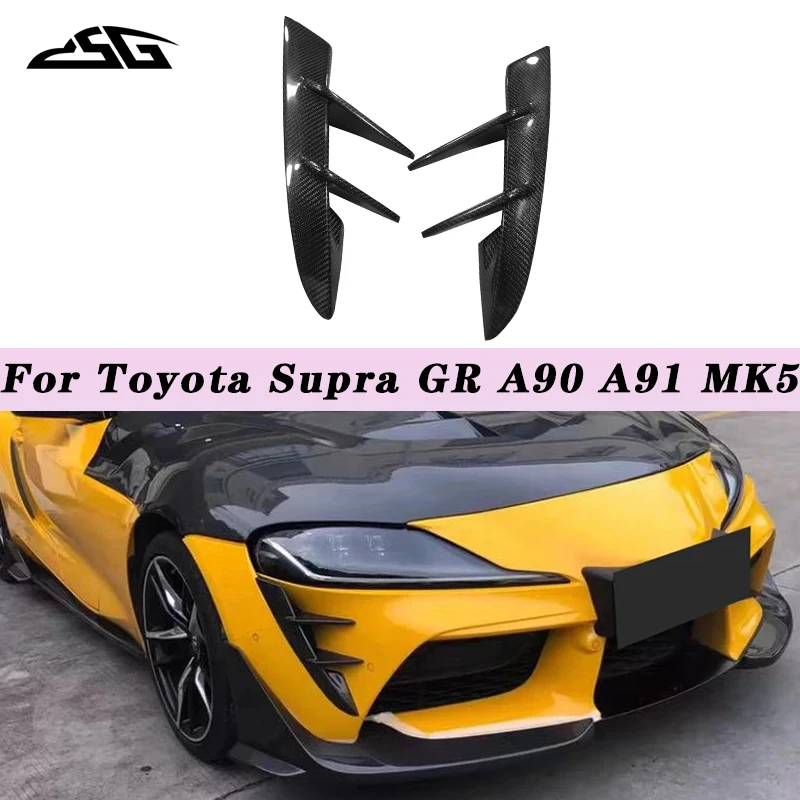 For Toyota Supra GR A90 A91 MK5 Carbon Fiber Front Bumper Canards Side Fins Splitter Spoiler Air Intake Vent Cover Body Kit