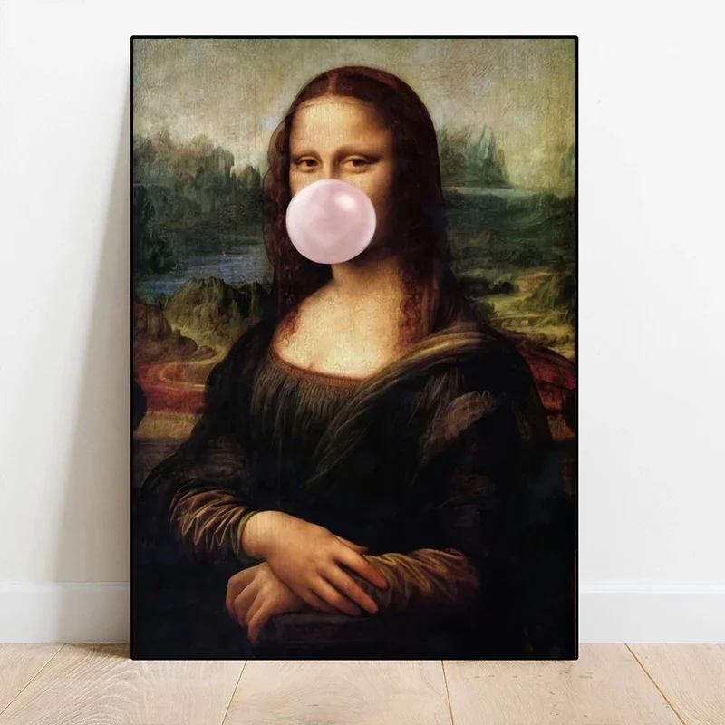 خمر مضحك الموناليزا صورة المشارك الإبداعية البيرة القط قماش اللوحة وطباعة الرجعية صور فنية للجدران لغرفة ديكور المنزل #3
