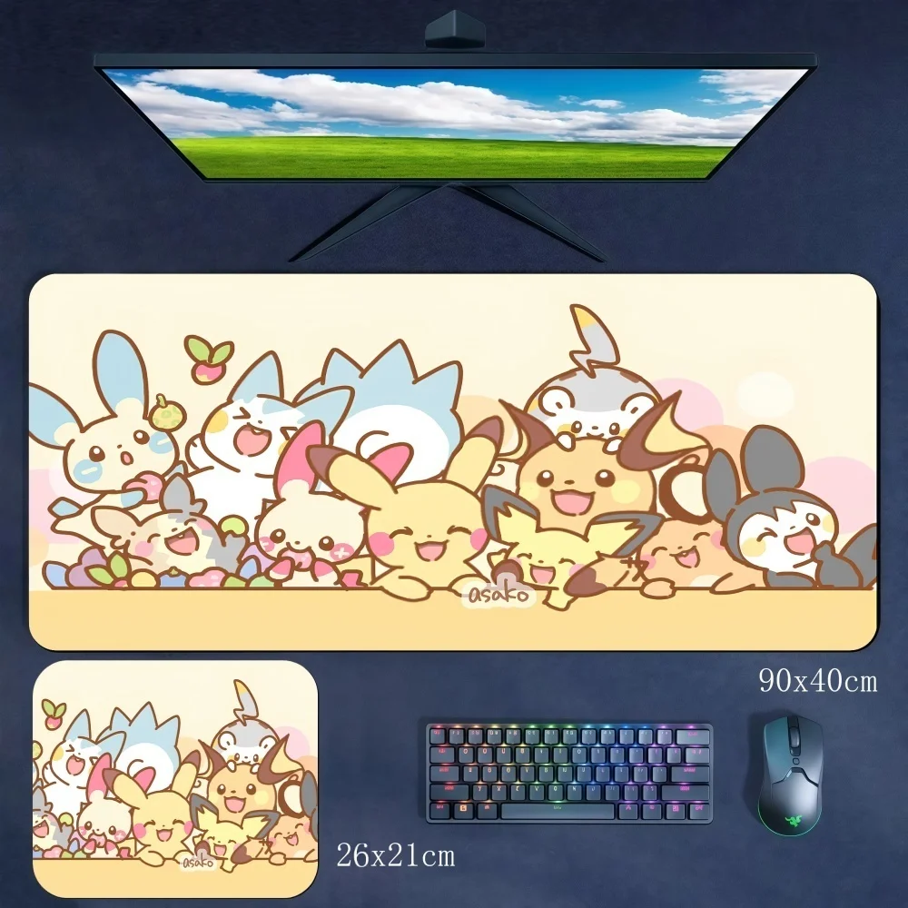 Delicate Locking Edge Non-slip and Dirt-resistant Cartoon Anime Pokémon Non-slip Rubber Mouse Pad Large Size Keyboard Mouse Pad
