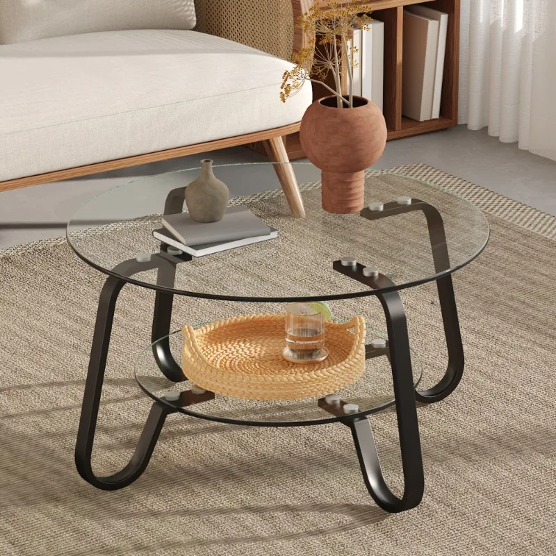 

Минималистичный журнальный столик в стиле ретро с металлическим каркасом, двухслойный журнальный столик из закаленного стекла, 315 x 315 x 177 дюймов для гостиной