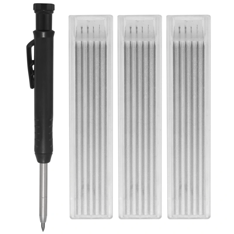 Solid Carpenter Pencil Set With Refill Leads Refillable Mechanical Woodworking Pencil Deep Hole Marking Tool