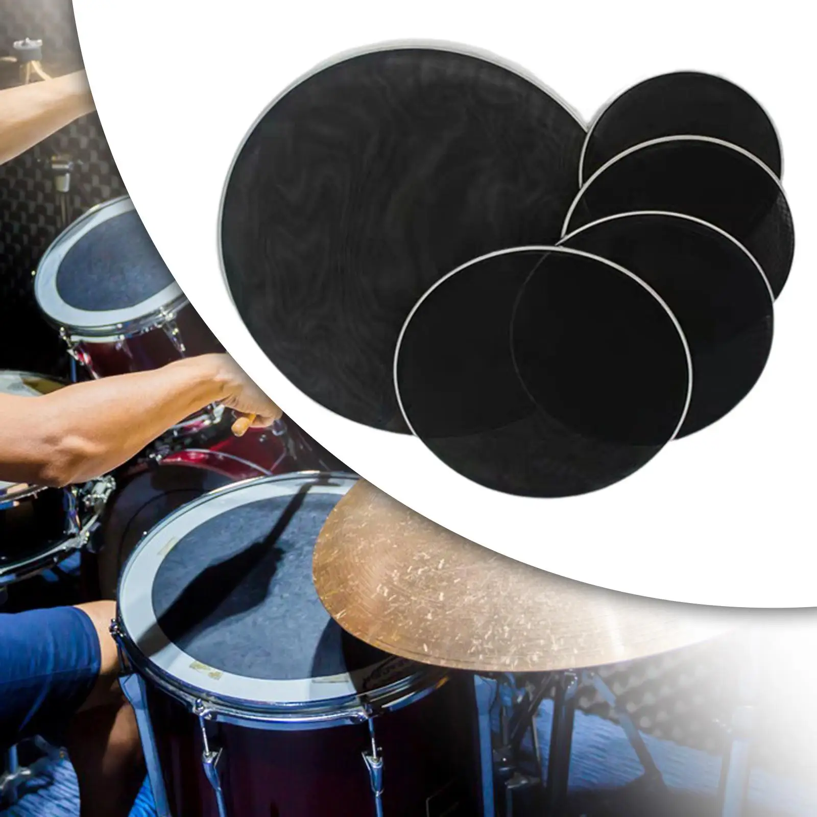 5Pieces Bass Drum Head Skin Round Silent Mute Drumhead Reduces Volume Drum Set Percussion Instrument Part for Musical Lovers