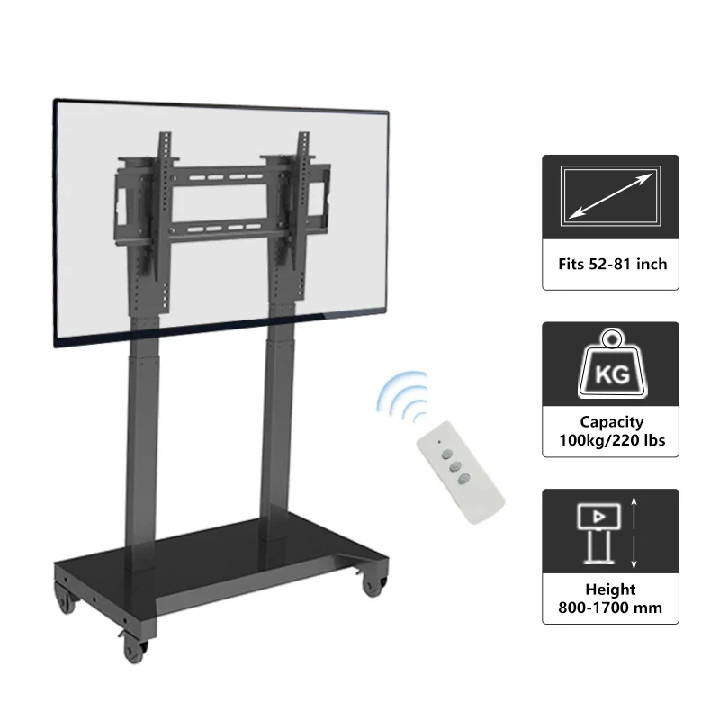 Carrello TV mobile elettrico regolabile in altezza Supporto da pavimento con touch screen a LED
