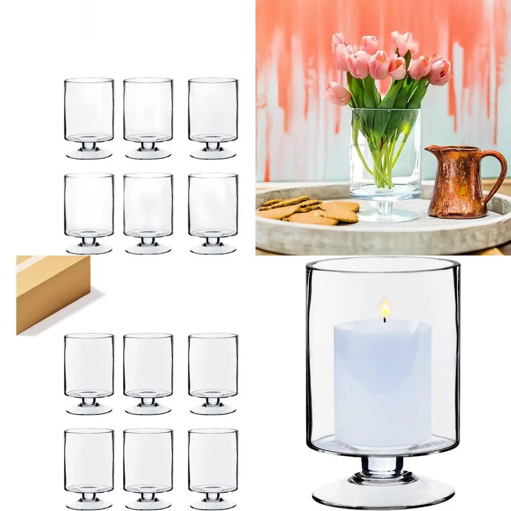 

Набор из 6 прозрачных стеклянных подсвечников на подставке, ширина 4,65 дюйма, высота 7,9 дюйма, идеально подходят для цилиндрических свечей, элегантные украшения для дома.