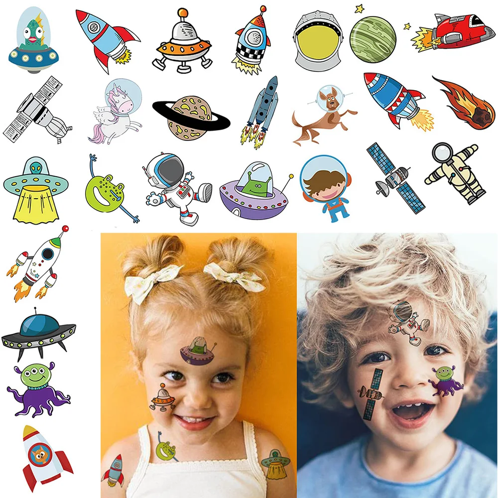 100+ Pieces Space Temporary Tattoos for Kids 10 Sheets Alien Birthday Party Decoration Rocketship Solar System Tattoo Sticker