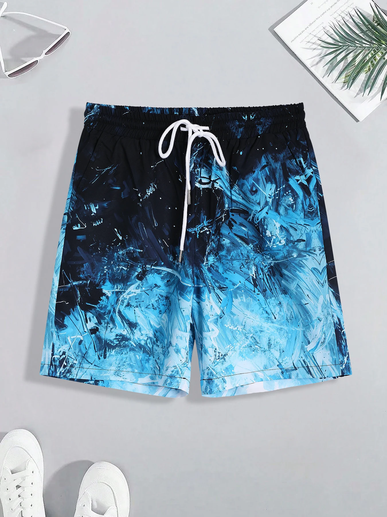 Men's Abstract Tie Dye Print Shorts Summer Loose Casual Beach Vacation Board Shorts