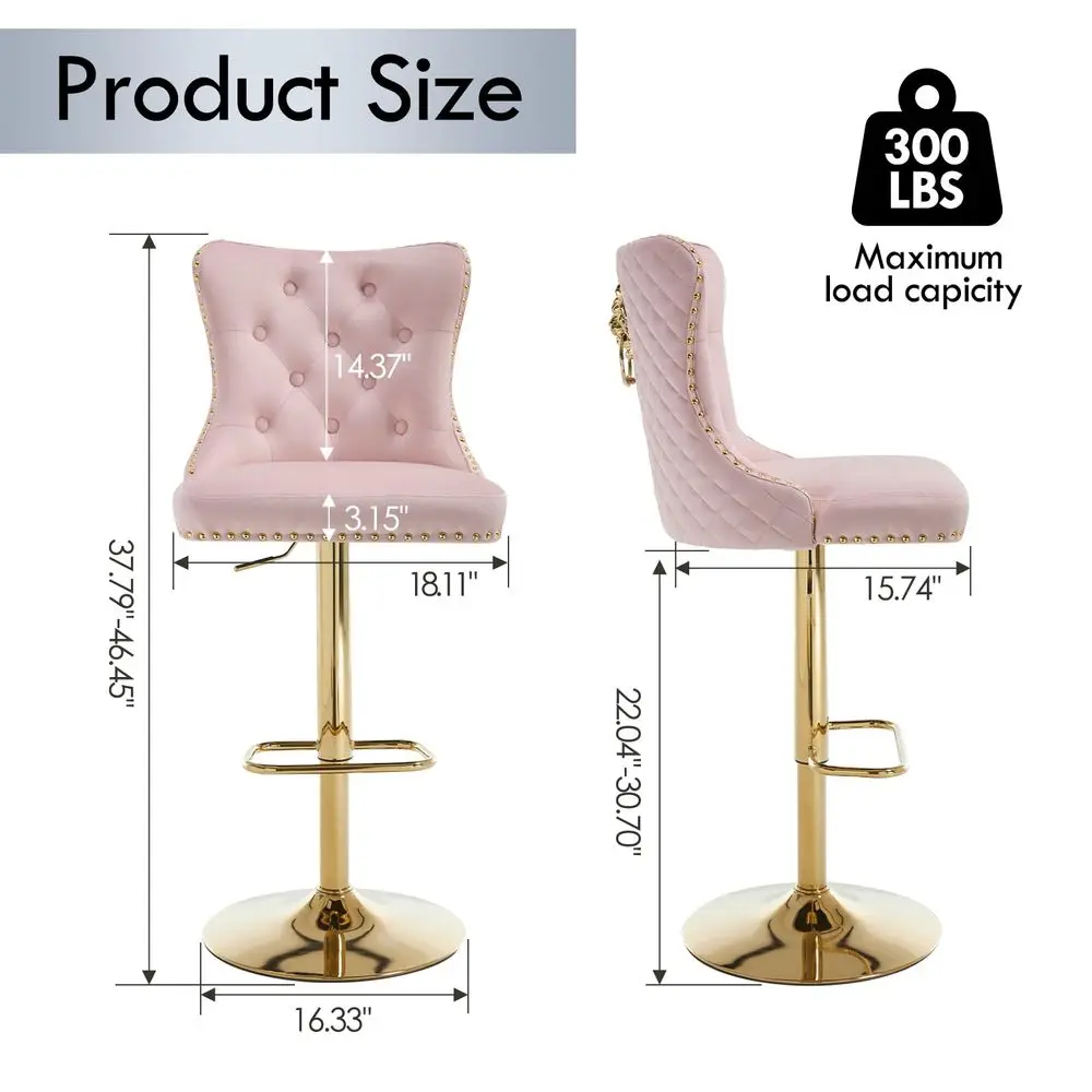 

Barstools Set of 3,Velvet Swivel Bar Height Stools with Lion Pull Ring,holstered Counter Height Stools with High Tufted Back,