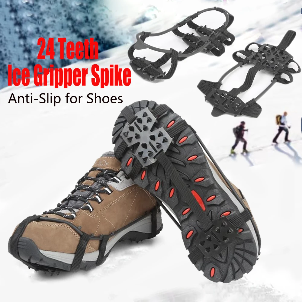 Crampons for Snow and Ice Climbing Hiking Ice Cleats Spikes for Shoes 24 Teeth Anti-Slip Covers for Shoes Non-Slip Snow Grips